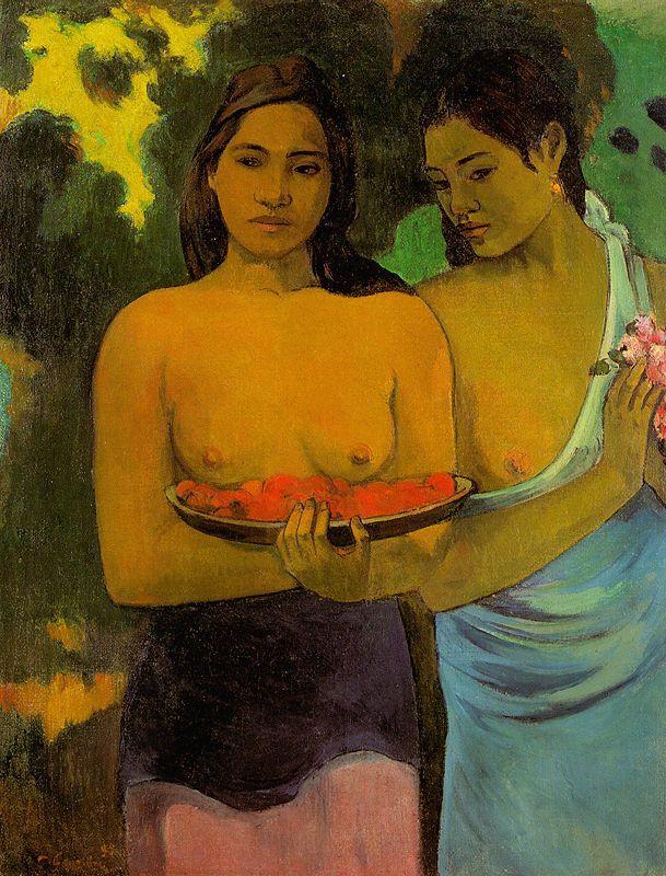 Paul Gauguin Two Tahitian Women with Mango Sweden oil painting art